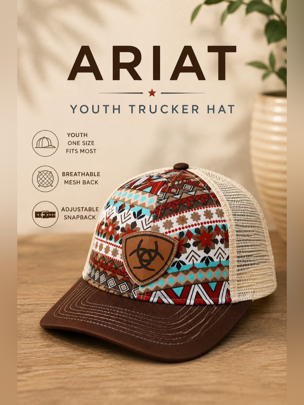 Ariat Youth Southwestern Print Mesh Trucker Snapback Hat